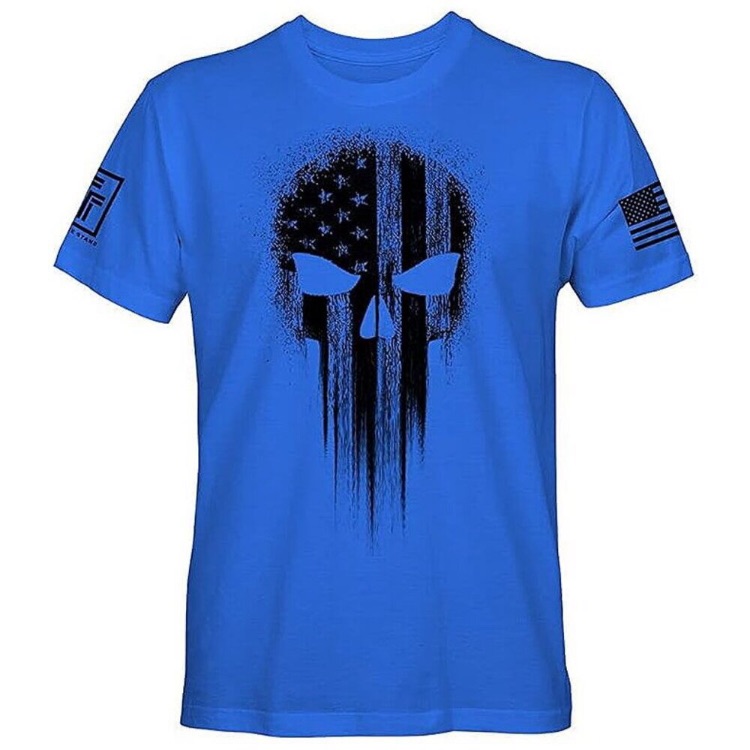 Usa American Skull Men's Patriotic T-Shirt Royal - Shirt